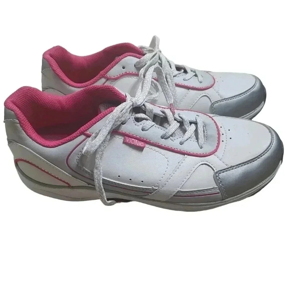 Vionic Zen Walker Orthaheel White And Pink Walking Running Comfort Sneakers